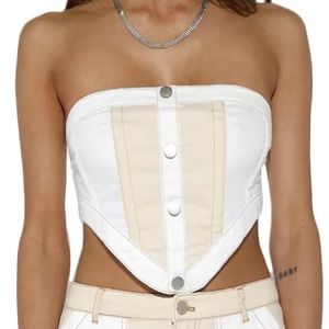 White and tan denim corset top